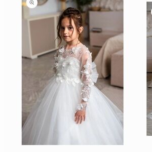 Elegant Ivory Floral Flower Girl Kids Formal Dress